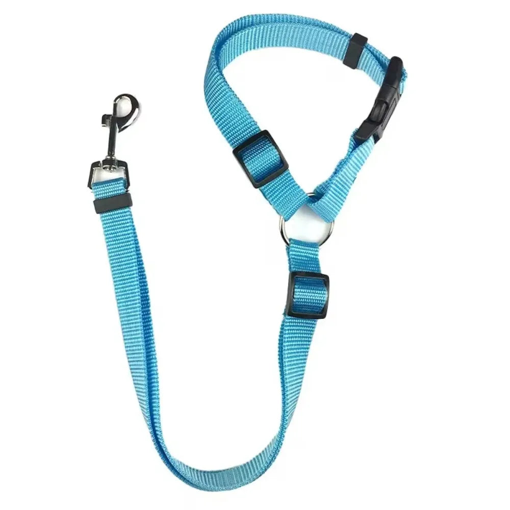 Solid Color Two-in-one Pet Car Seat Belt Nylon Lead Leash Backseat Safety Belt