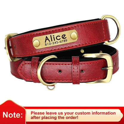 Custom PU Leather Dog Collar with Engraved Nameplate Adjustable Padded
