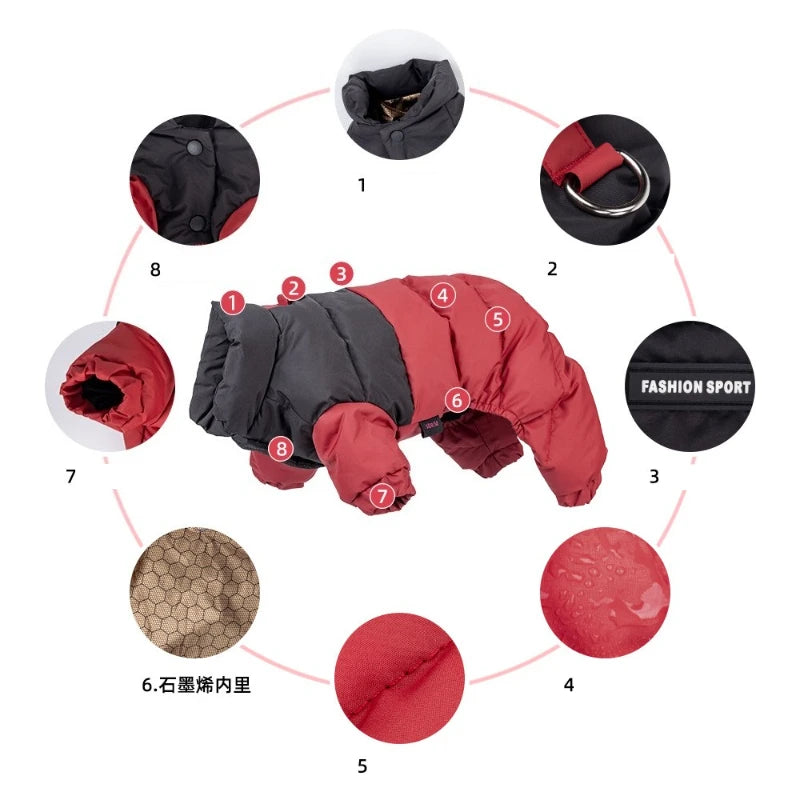 Waterproof Four-Leg Dog Winter Jacket – Warm Jumpsuit for Small & Medium Dogs