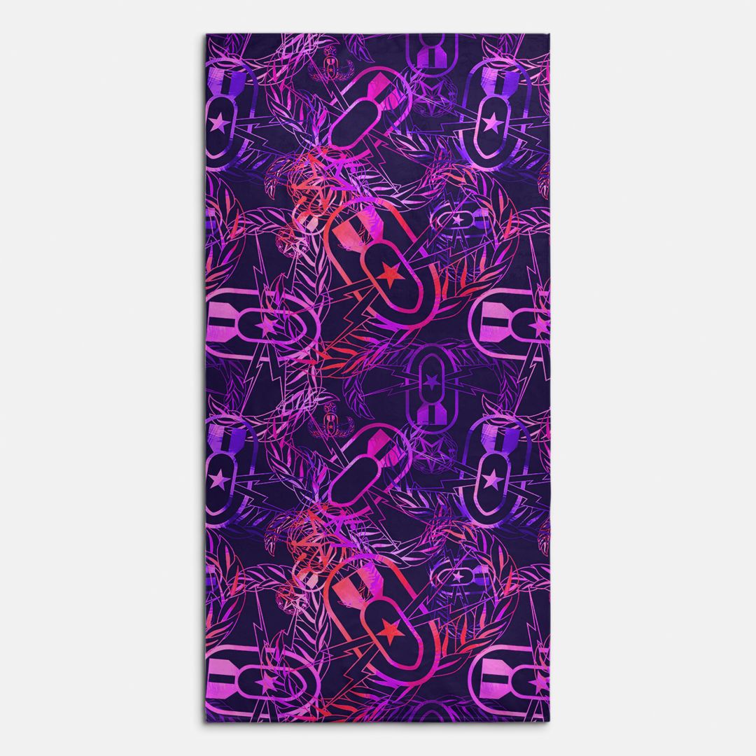 Print On Demand  - Beach Towel - "It's 5 o'clock Somewhere" (Orange on Purple)