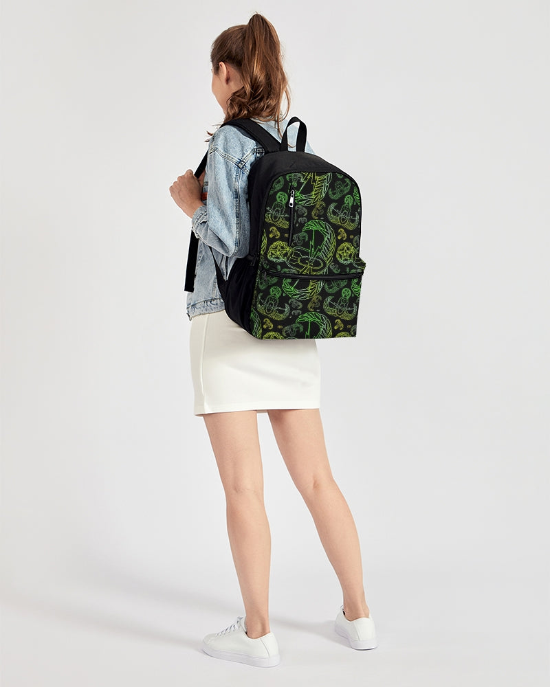 Print On Demand - Duo-Zip Backpack - "EOD Mixed Badges" (Lemon Lime on Black)