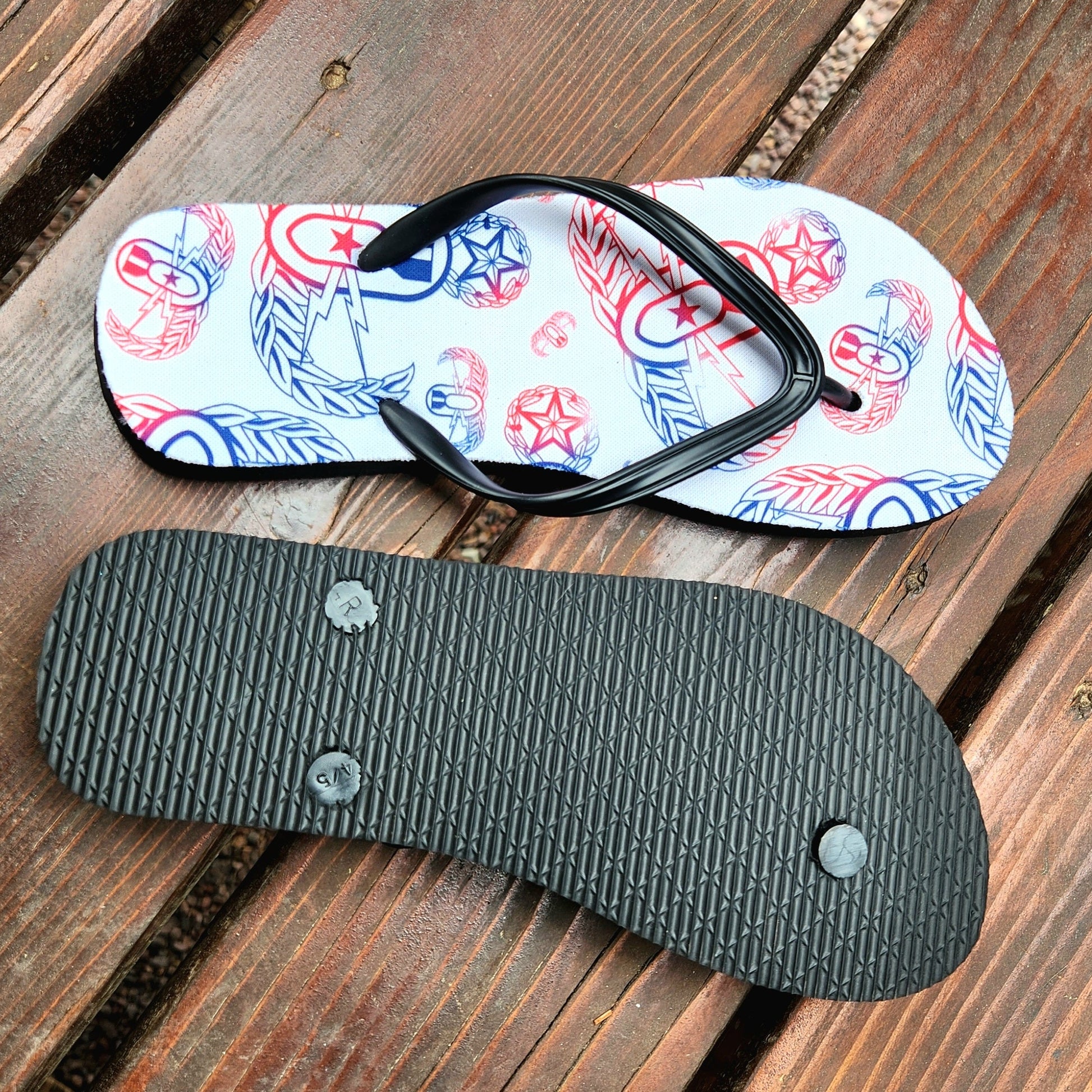 Flip Flops - "EOD Badges x 3" (Red, White, & Blue) Size 5/6